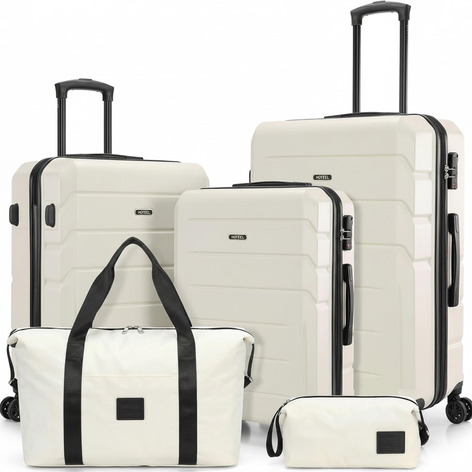Hoteel Expandable 5 Piece Luggage Set (4-YEARS WARRANTY) ABS+PC Hardshell Carry on Suitcase Silent Universal Wheels & TSA Lock for, Unisex Rolling
