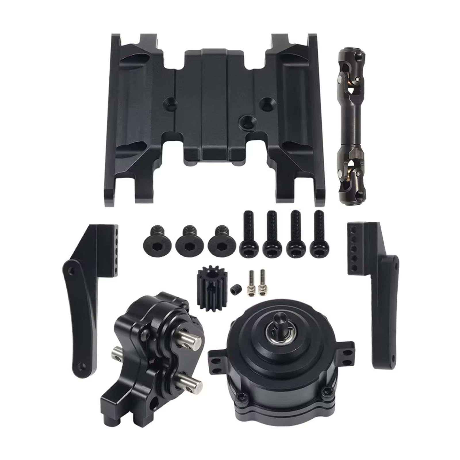 Composants Auto RC Compatible avec SCX10 II 90046 1/10 RC, Boîte De Transfert, Jeu Plaques Antidérapantes Transmission Vitesses Planétaire Avant en Métal, Pièces Mise À Niveau Voiture(Black)