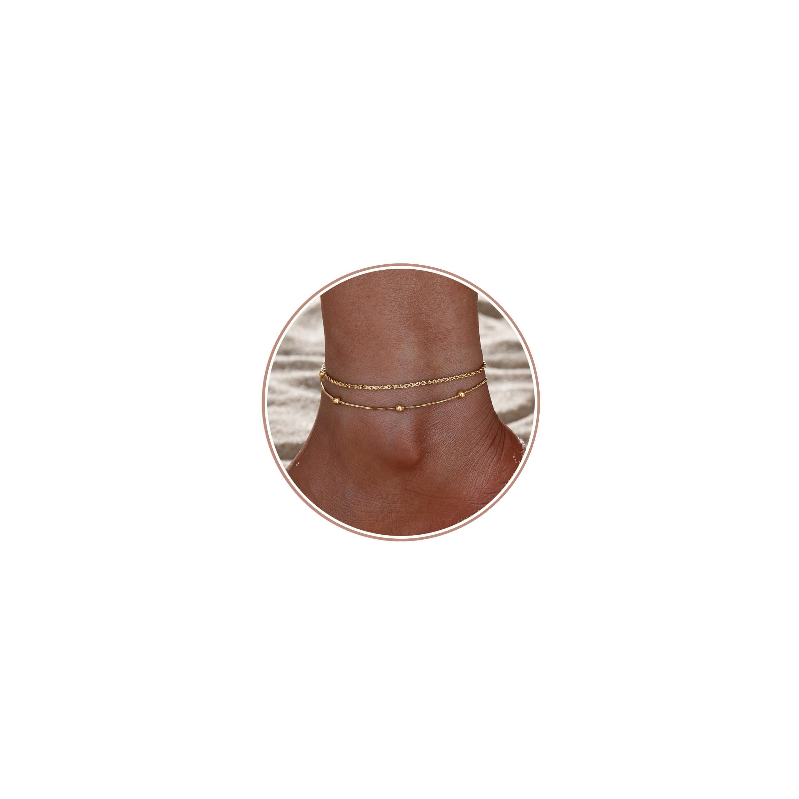 LAURITAMI Cavigliera Donna, Braccialetti da Caviglia in Titanio per Donna, Abbinabili Cavigliera Regolabile 21+6 cm per L'estate in Spiaggia