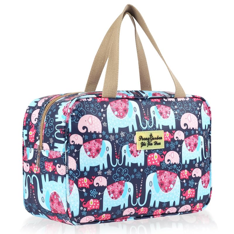 Aucuu Trousse de Toilette Femme, Grande Trousse de Maquillage avec Poignée, Sac à Cosmétiques étanche Portable pour Camping et Voyages, Sac de Maquillage Floral pour...