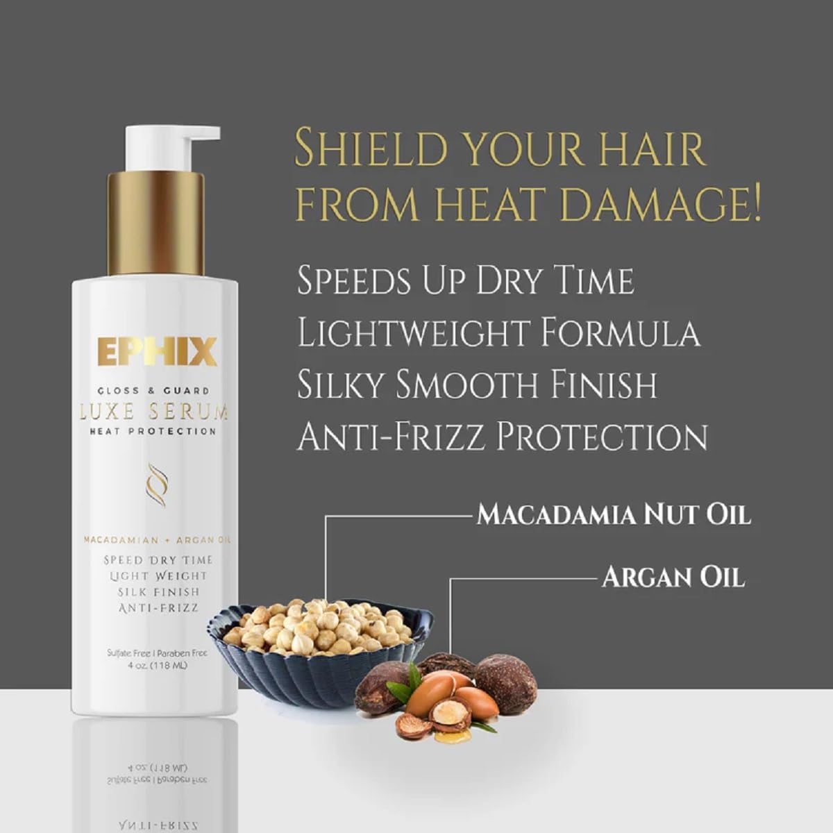 EPHIX Luxe Hair Serum with Macadamia and Argan Oil, Heat Protection, Anti-Frizz, Lightweight Formula, 4 oz