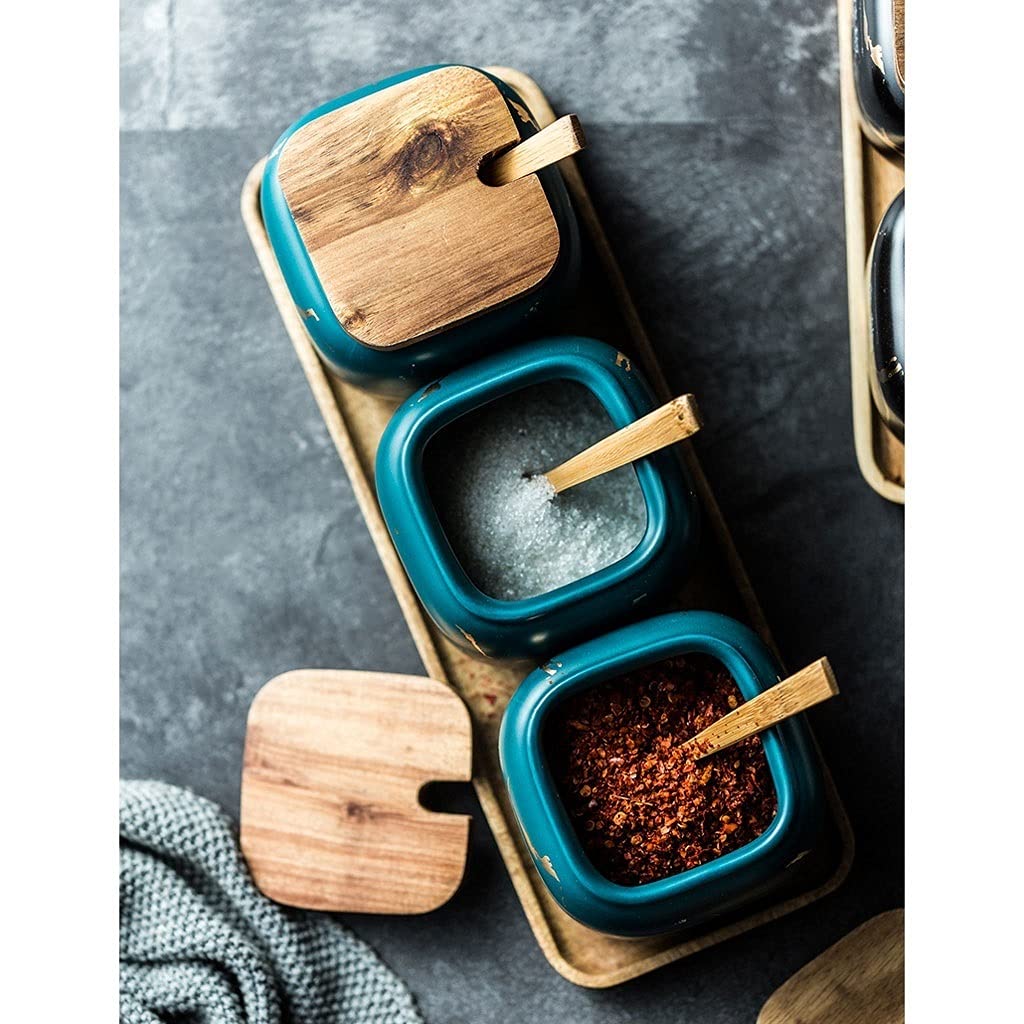 TBLOTYD Condiment Can Ceramic Sugar Bowl Seasoning Pot -proof Seasoning Pot Household Spice Container with n And Lid Spice Jar Storage Bottle Set