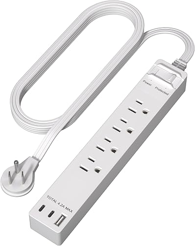 Miniatura 35 de LIDER Extensor de salida protegido contra sobretensiones, regleta de alimentación de 4 salidas, USB tipo A de 21 W y 2 puertos USB tipo C, enchufe