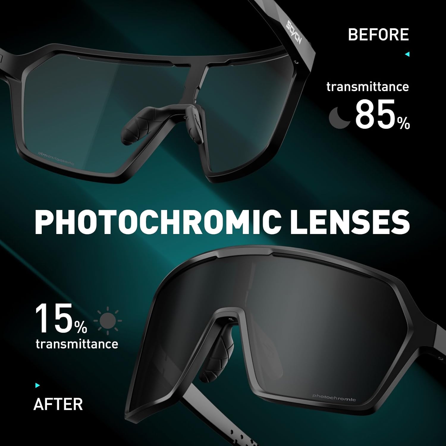 SCVCN Photochromic Cycling Glasses Sport Sunglasses Clear MTB Men Women BMX Running Driving S335 - Image 3