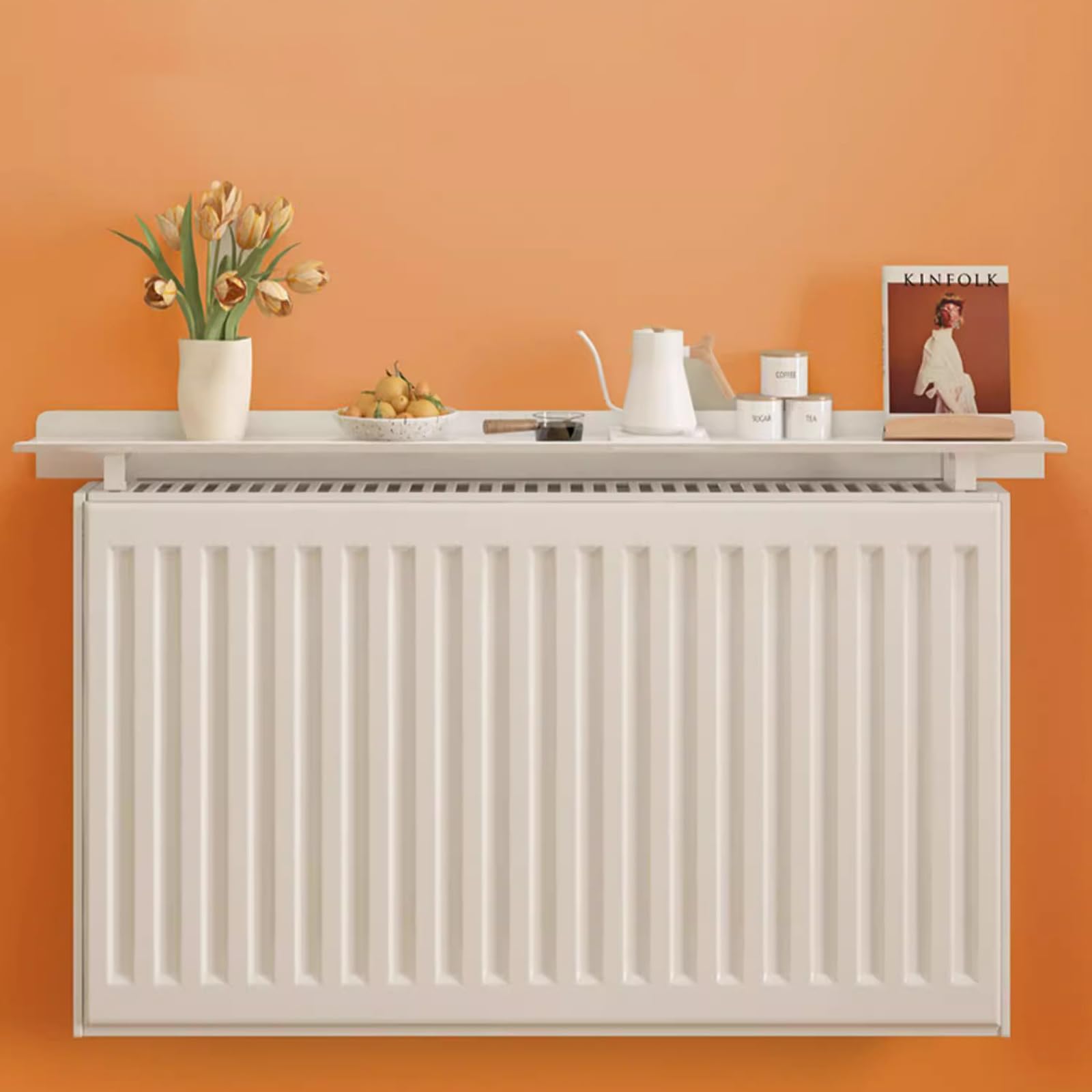Étagère Flottante Dessus Radiateur, Cache Radiateur Blanc de 15cm de Profondeur sans Perçage pour Protéger Les Murs, Tablette de Radiateur en Alliage D'Aluminium avec Support,60cm/23.7in