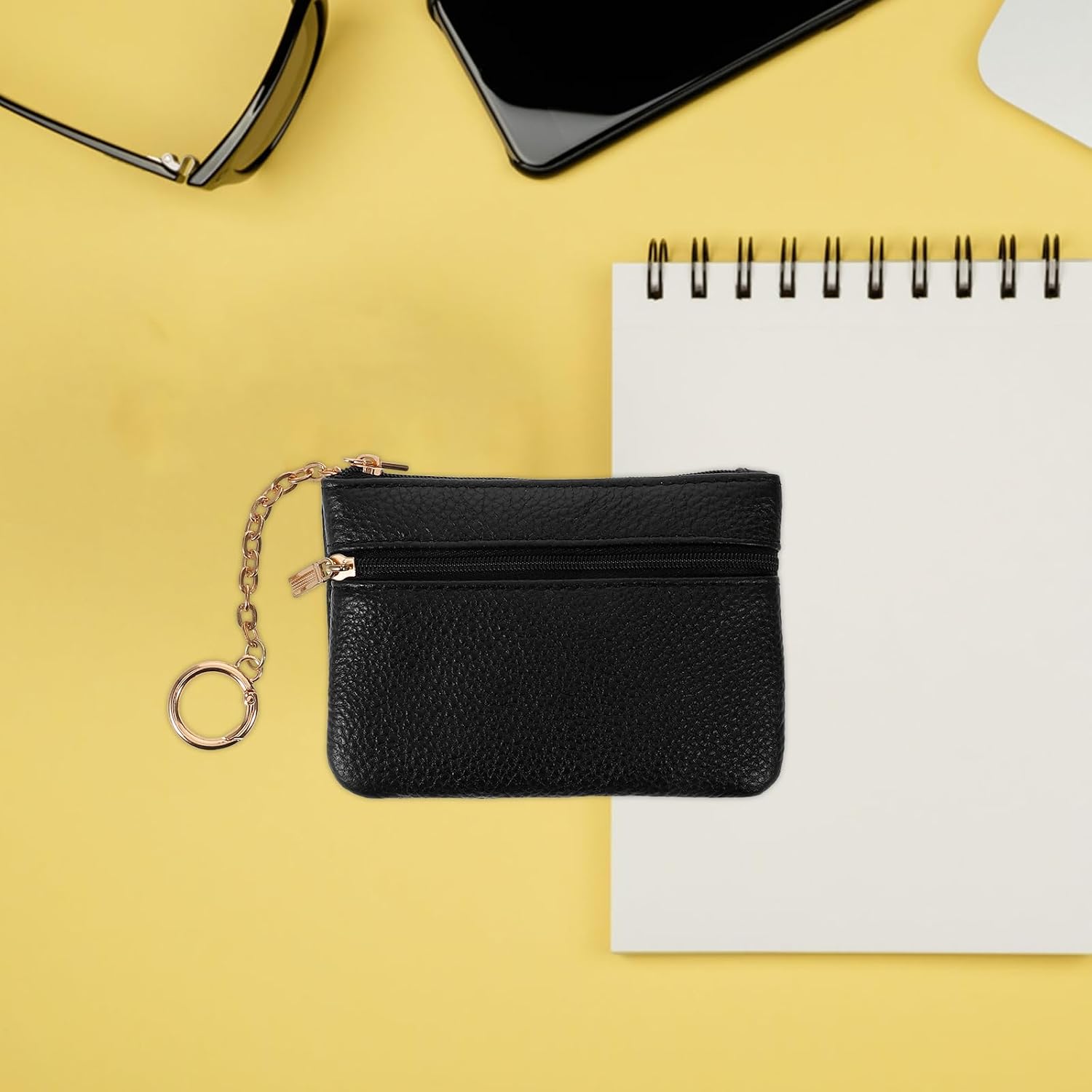 Key Holder Wallet for Women Mini Leather with Double Zipper Pocket image 5