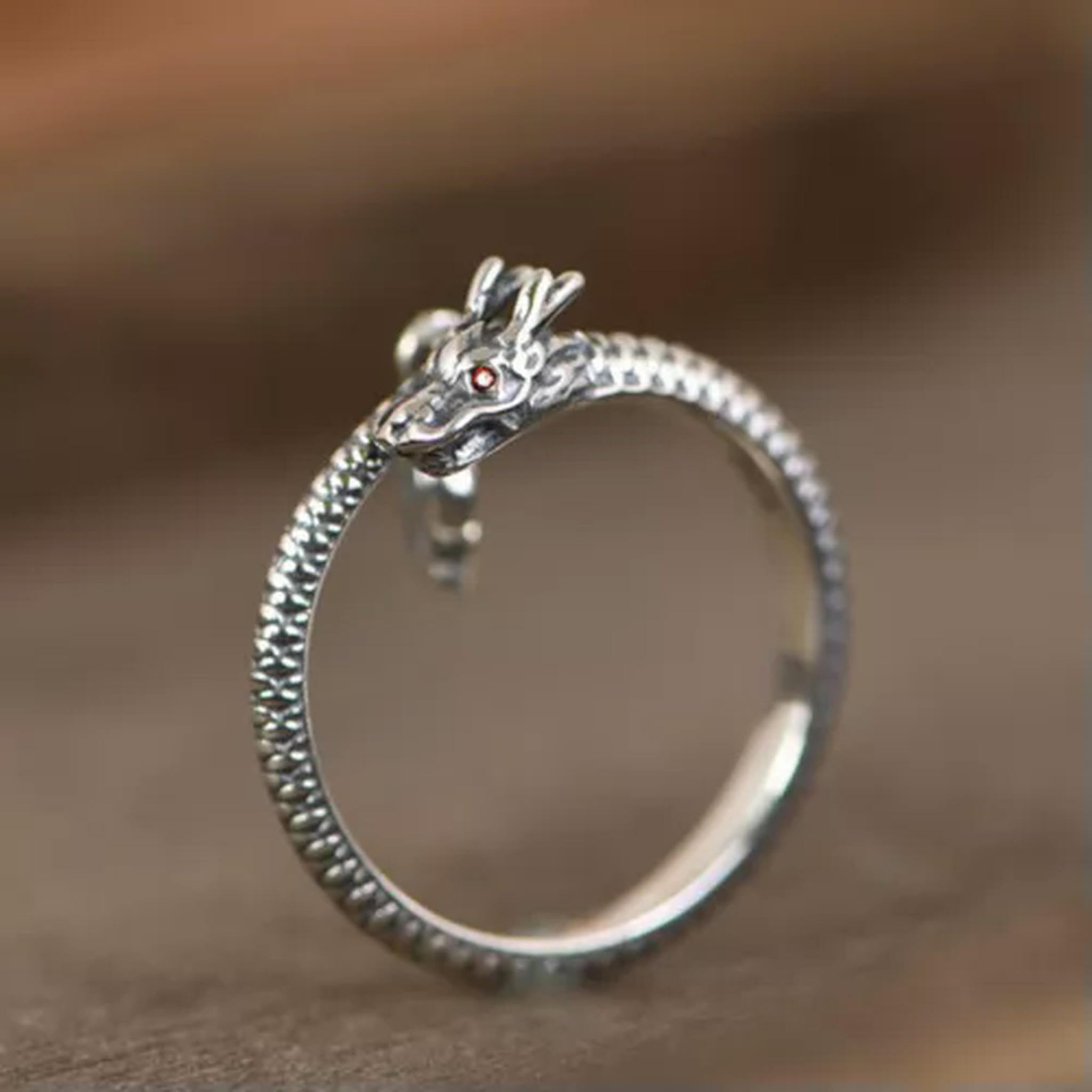 Bague Dragon Argent S925 Anti-Ternissement - Anneau Confort Mixte