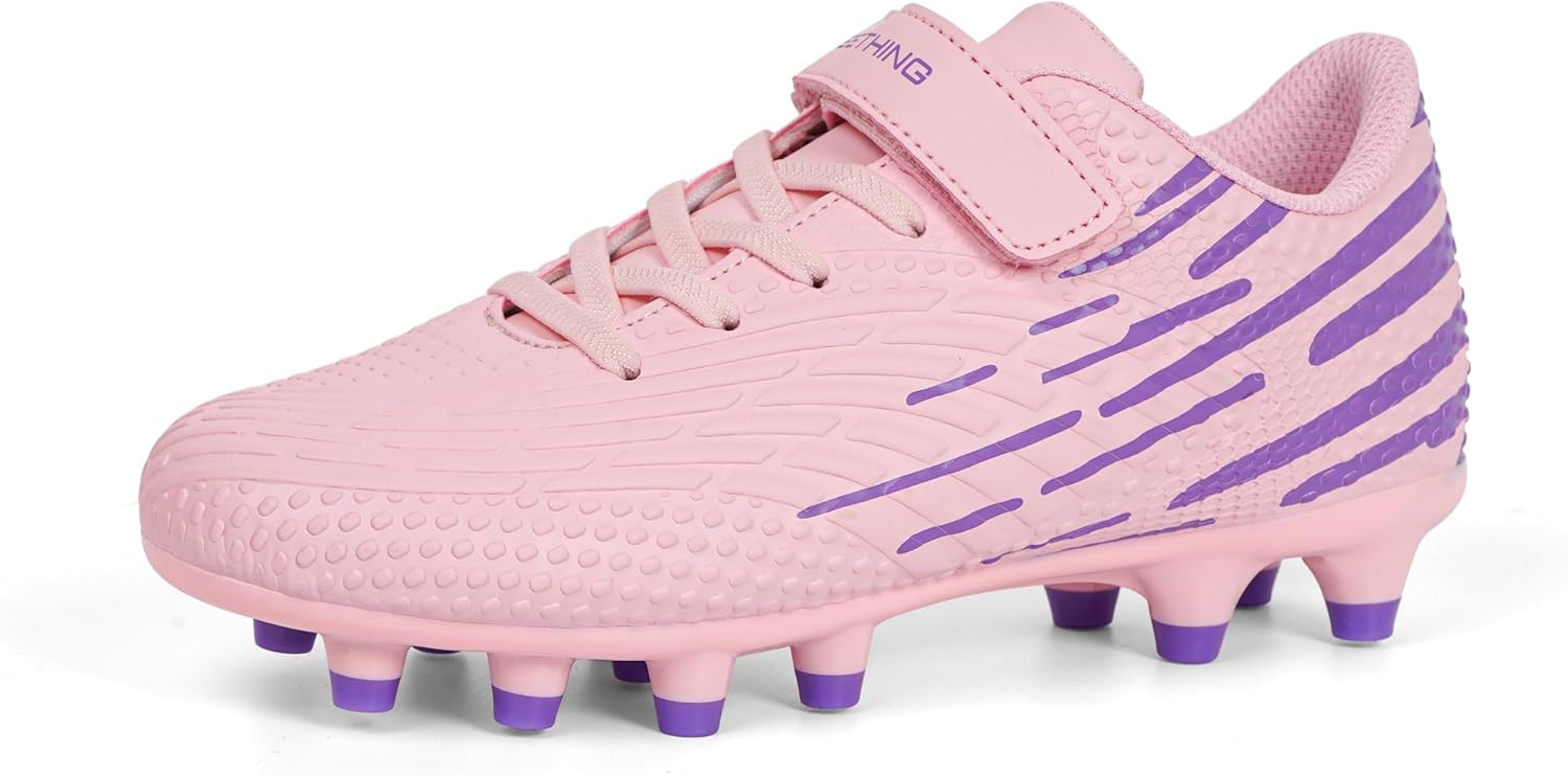 Boys Girls Soccer Cleats Lightweight Youth Kids Football Shoes with Laceless Strap FG Studs for Little/Big Kids