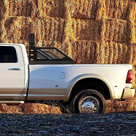 Truck Roll Bar Chase Rack Universal Compatible with Pickup, 6 Amber Auxiliary Side Marker Lamps, Adjustable Sport Roll Bar No Drilling Fine Textured Black