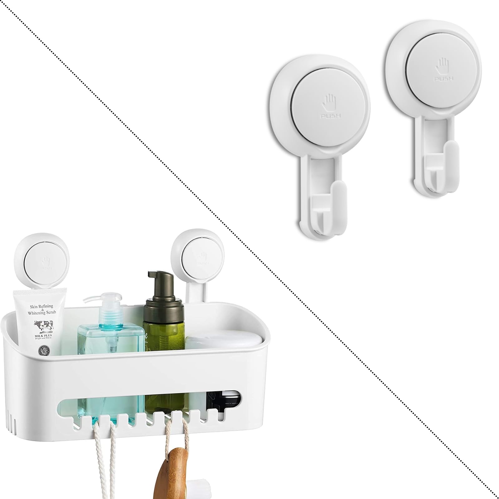 Etagère Douche Ventouse Serviteur de Salle de Bain sans perçage avec 4 Crochets Muraux amovibles