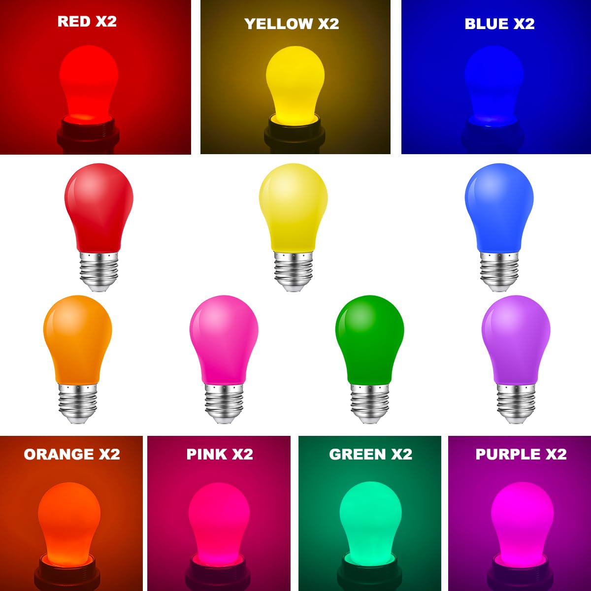 Zestaw 14 Kolorowych Żarówek E27, 2W LED na Zewnątrz, do Imprez i Bożego Narodzenia - Czerwony, Zielony, Niebieski
