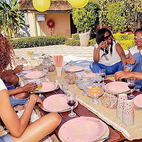 U/D Pink Birthday Plates,Pink Birthday Party Plates Supplies Pink Paper Plates Cups Napkins Sets, For Pink Birthday Party Decorations For Girls And Women,Serve 16 Guests(Pink) #TOP4