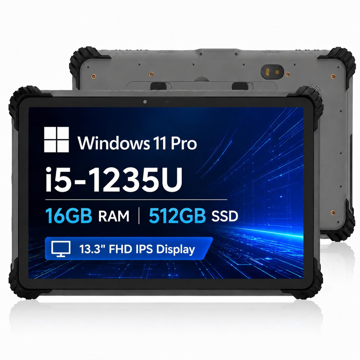 ST13-U Tablet resistente, 13.3 pollici con Windows 11 Pro Tablet Intel I5-1235U, 8GB+256GB, IP65 impermeabile, 4G LTE/GPS/BT5.2/WiFi 6, fotocamera da 13MP+5MP, batteria da 8000mAh (I5-1235U