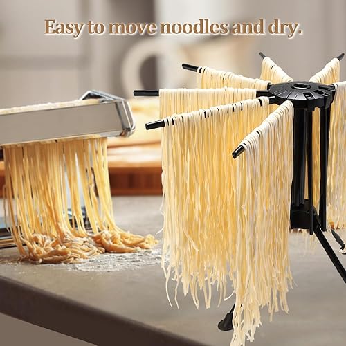 Miniatura 6 de Ourokhome Estante de secado de pasta plegable, soporte de plástico para secadora de fideos con 10 asas de barra para espaguetis frescos caseros,