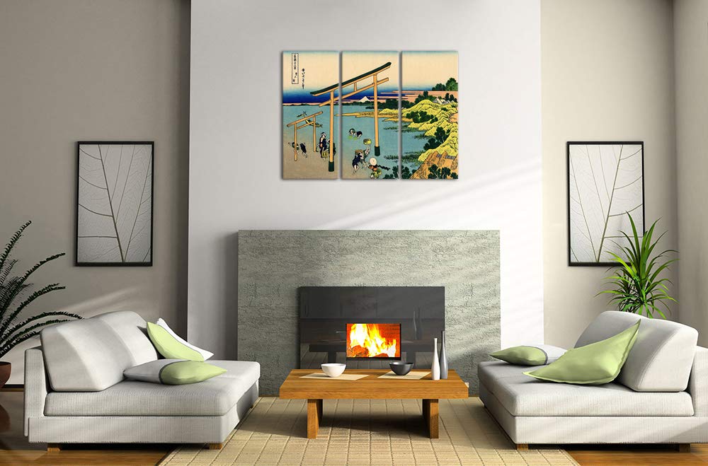 Murando Set Di 3 Quadri Hokusai Katsushika – Dimensioni Totali 120x80 Cm (3 Pannelli 40x80 Cm), Tela Strutturata Con Effetto 3D HandArt, Pronti Da Appendere