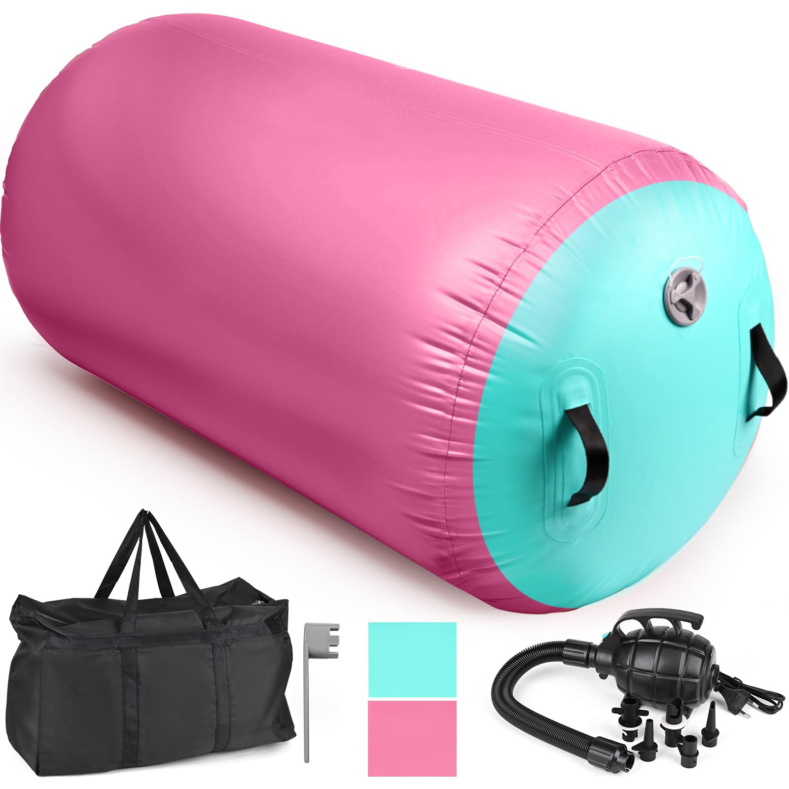 Diealles Shine Air Roll, 100x60cm Rullo ad Aria Gonfiabile Rotondo, Rotolo Gonfiabile con Pompa Elettrica e Borsa per il Trasporto, Air Barrel Gymnastics Roller per Allenamento Fitness Yoga
