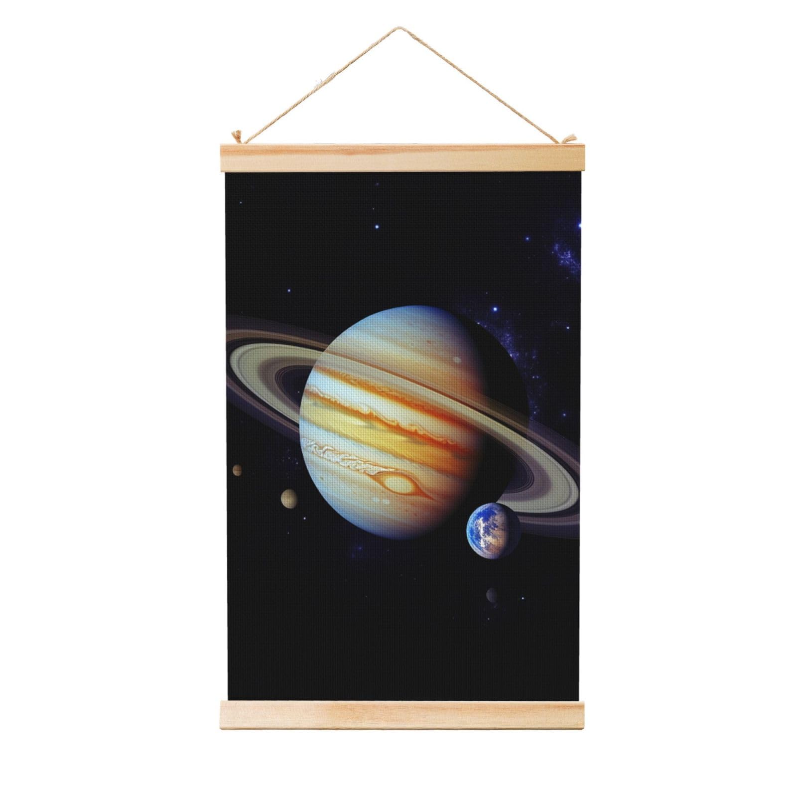Planet Jupiter Posters Wooden Shaft Hanging Poster Canvas Prints Scroll Wall Art Painting Vintage Wall Banner Modern Artwork Decor for Home Decor Ready to Hang 16"x24"