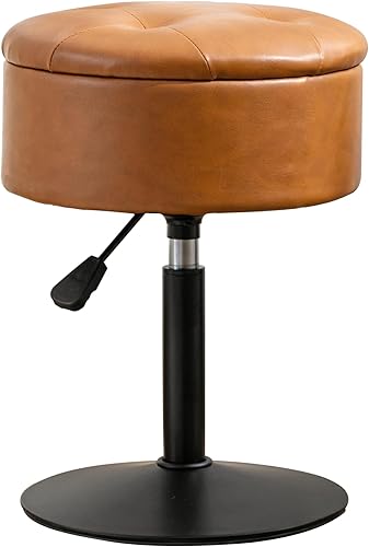 Miniatura 29 de LUE BONA Taburete giratorio de 360° para sala de maquillaje, taburete de altura ajustable para tocador con almacenamiento, pequeño cuero sintético