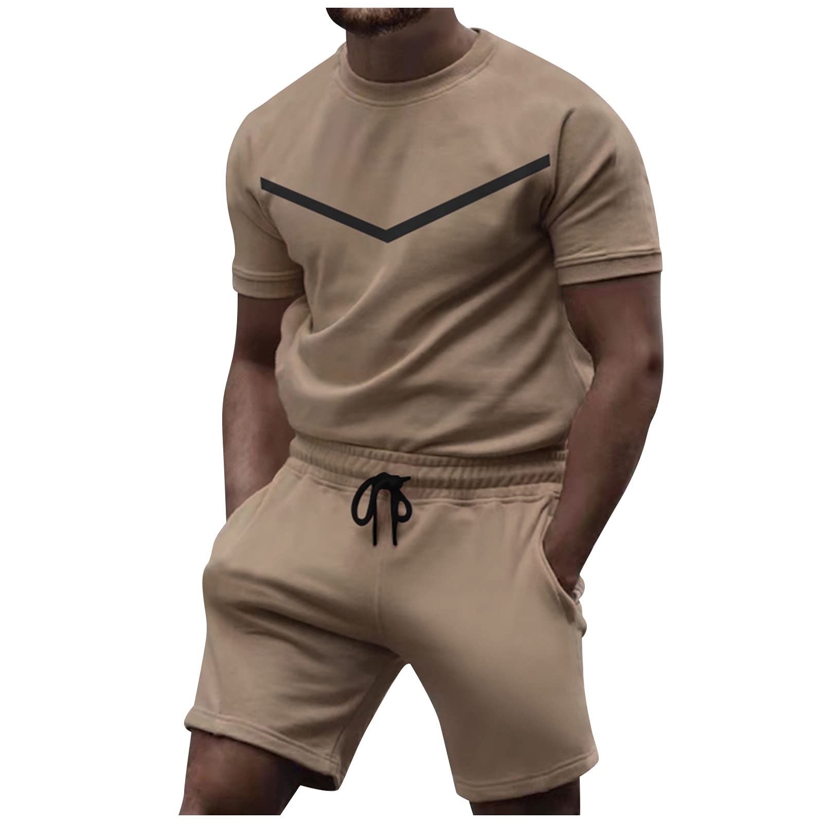 Summer Beach 2 Piece Outfits for Mens 2023 Solid Color Cotton Linen Drawstring Button Short Sleeve Shorts Set