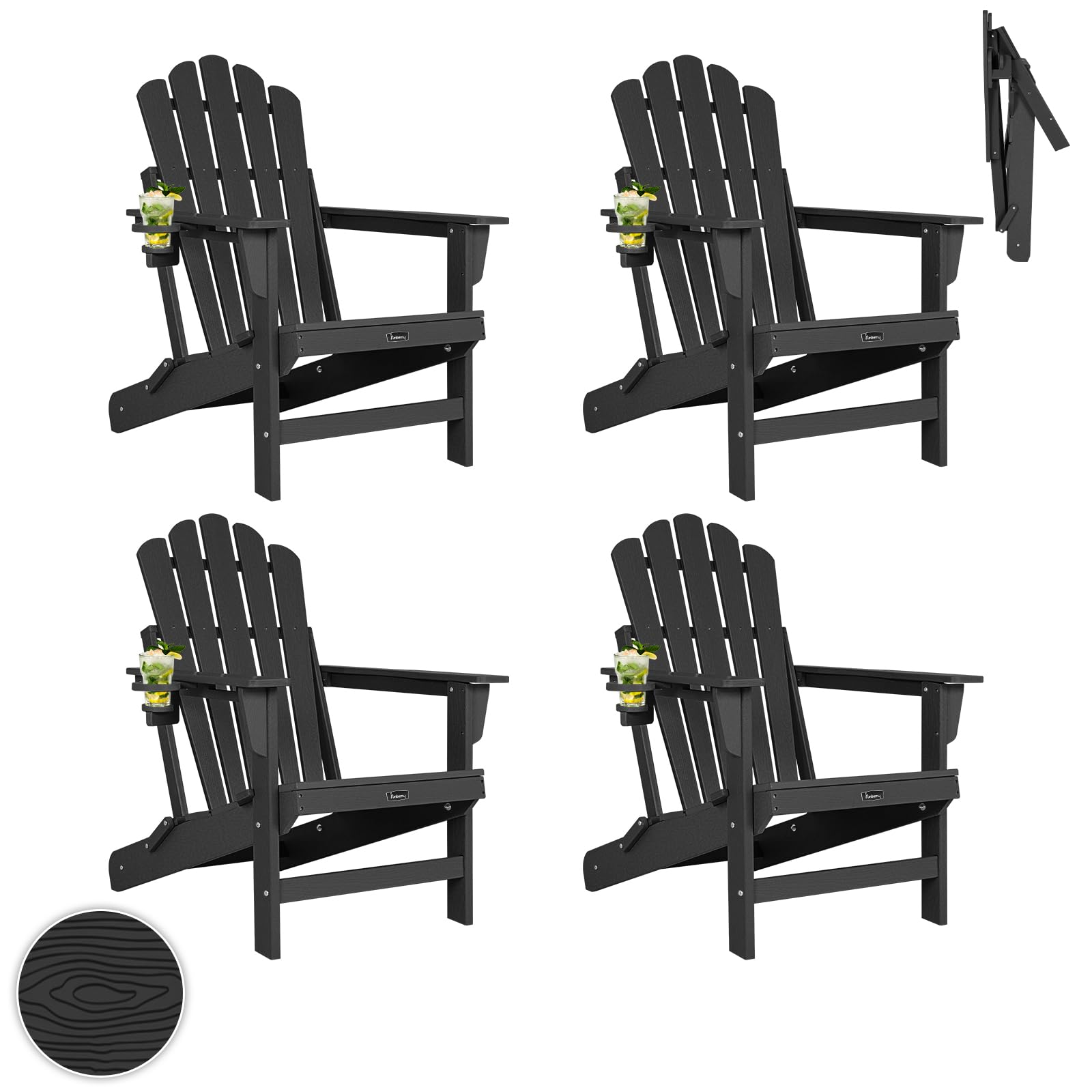 FUNBERRY Oversized Folding Adirondack Chair Set of 4, Fire Pit Chair 400LBS