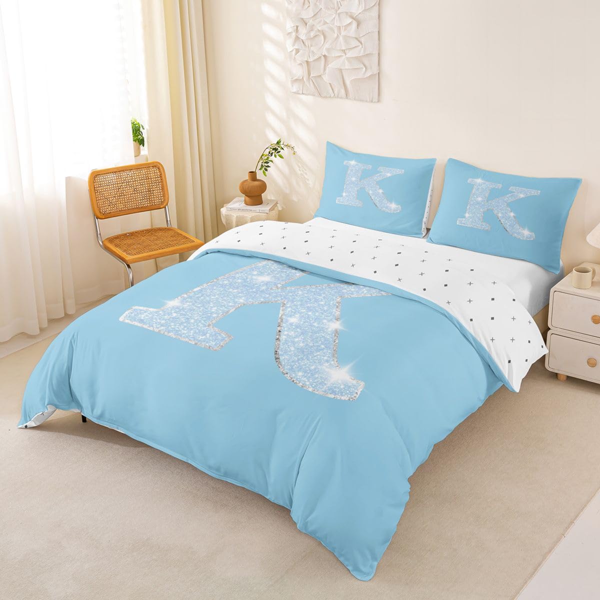 Homewish Funda de edredón tamaño Super King con el alfabeto azul