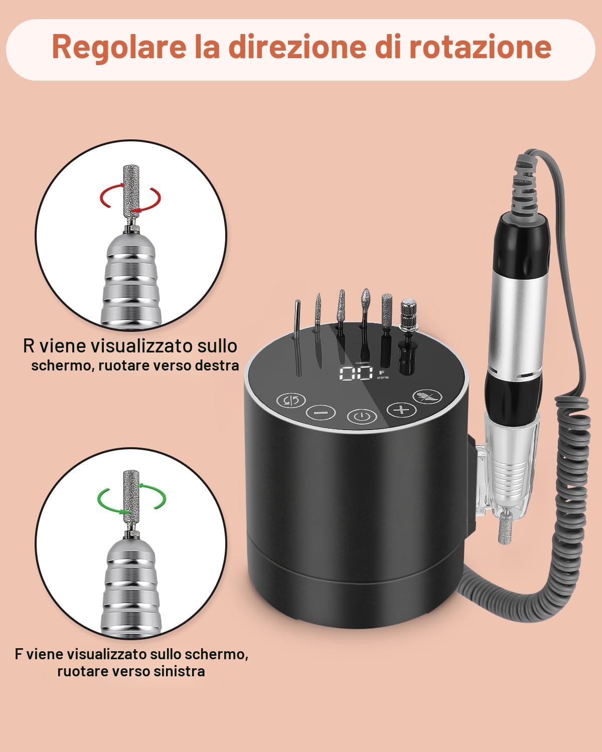 Fresa per Unghie Professionale, Lima per Unghie Elettrica 35000RPM, Set Manicure Elettrico con Pedale e 6 Fresa, Macchina per Unghie Acriliche Gel, Nail Drill, Manicure e Pedicure Elettrico