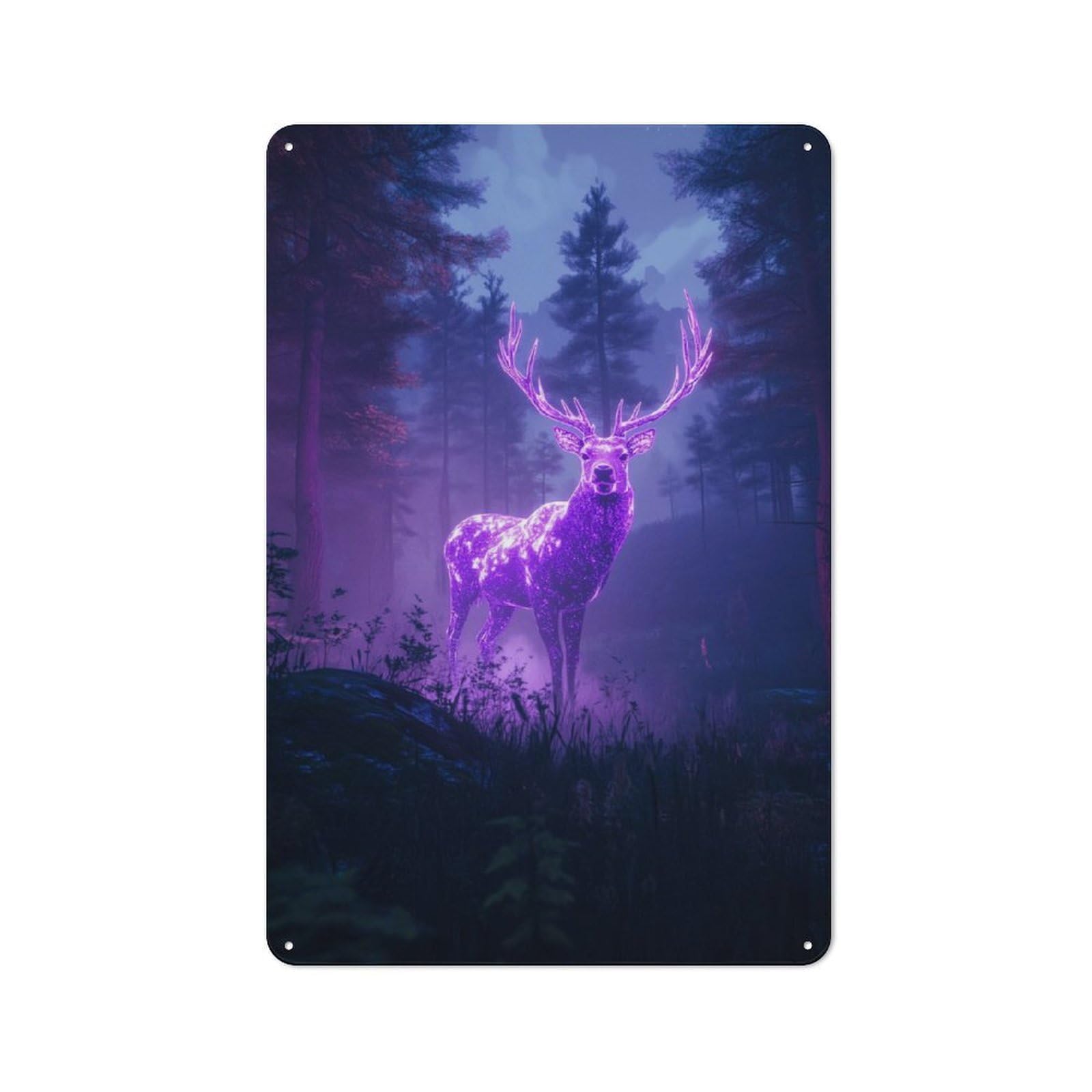 Junmoney Neon Deer In Forest Rustic Metal Wall Sign 30X20cm For Café Or Restaurant, Gift Idea At Christmas For Café Owners And Decorators