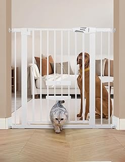 BABELIO 36 Inch Extra Tall Baby Gate with Cat Door, 29-40" Metal Dog Gate,