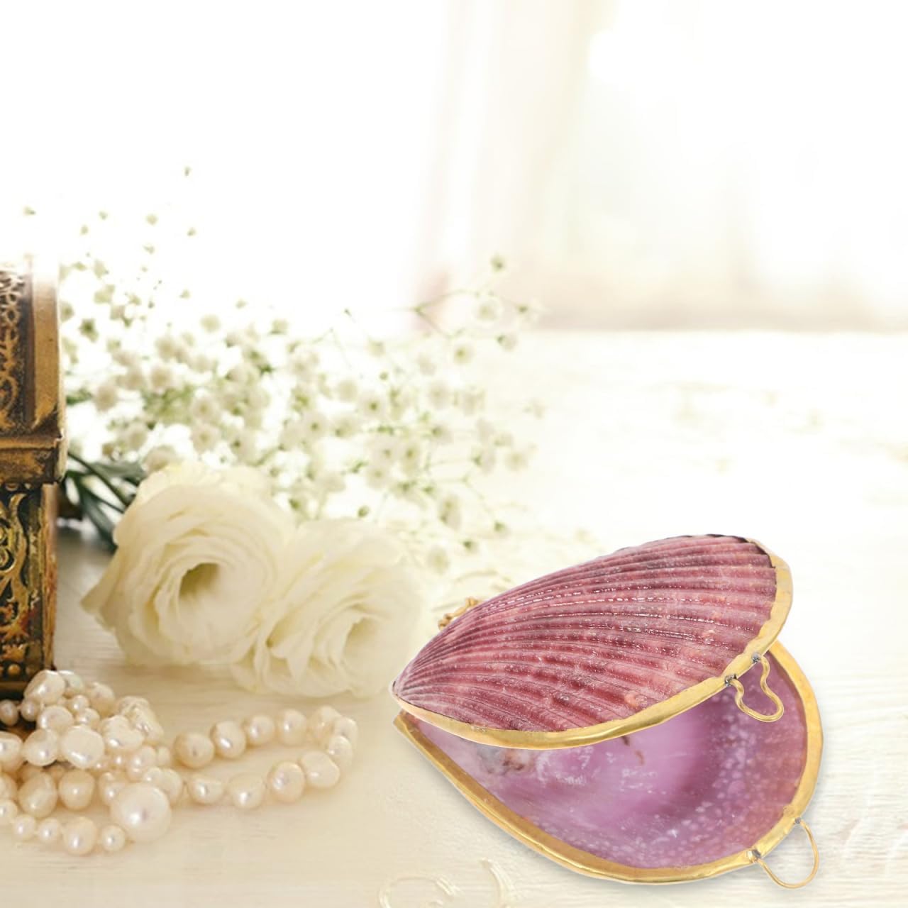 VILLCASE Seashell Trinket Box, Hinged Jewelry Box, Shell Shape Jewelry Organizer Desktop Decor Wedding Ring Holder Chic Natural Shells for Necklace Bracelets Supplies - Image 9