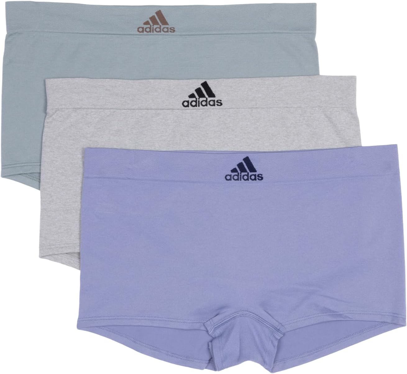 adidas Women's Seamless Boy Shorts Underwear 3-pack, Silver Violet/Heather Grey/Silver Green, X-Large