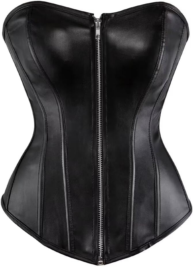 Jutrisujo Leather Corset Dress Multi Layer Skirt Tulle Set Bustier Boned Zipper Biker Girl Costume Halloween Women