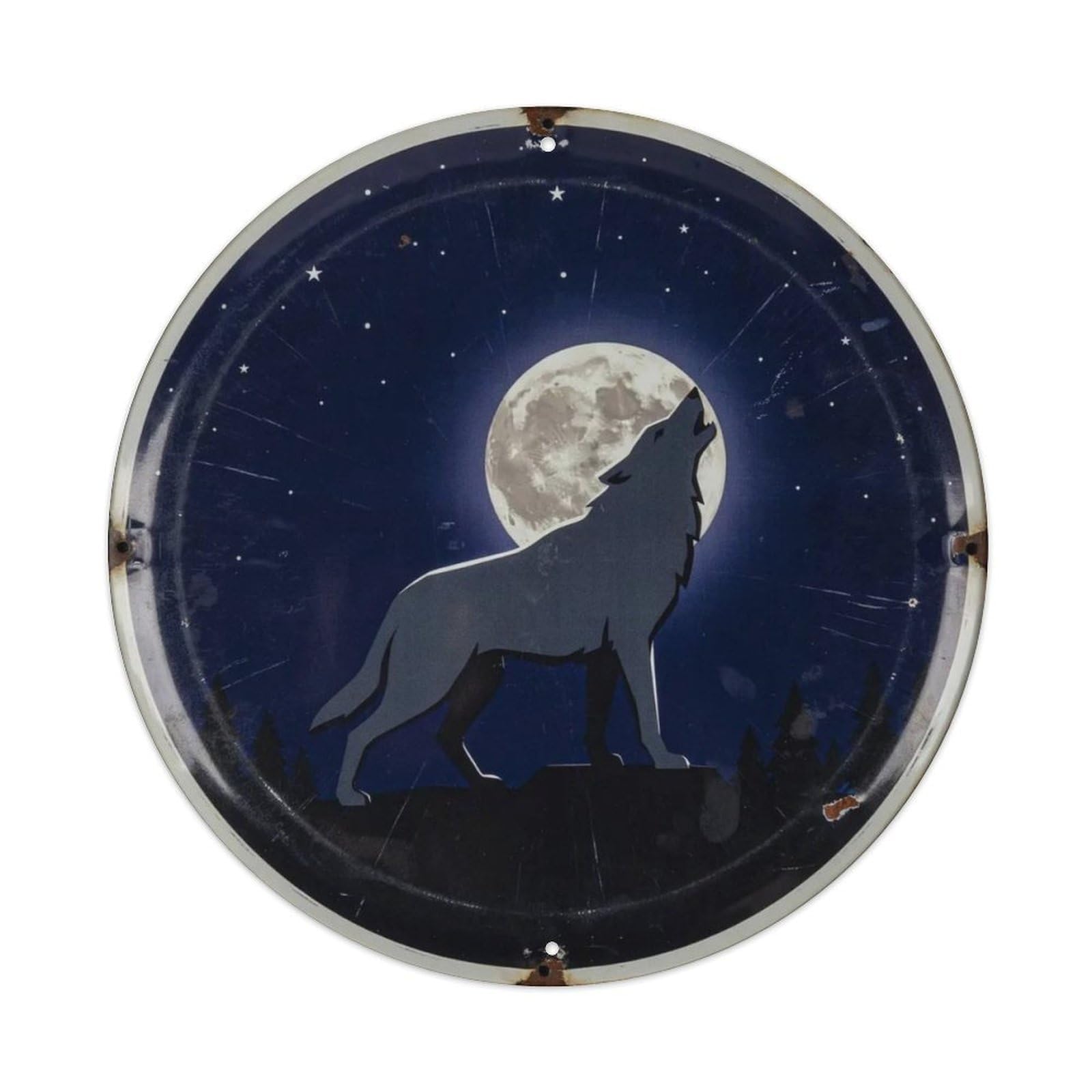 Round Wilderness Howl Art Sign Metal Tin Sign Plaque