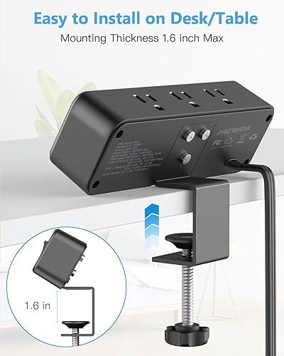 Miniatura 6 de Regleta de alimentación con abrazadera de escritorio con PD 20W USB C, protector de sobretensiones de montaje en borde de escritorio con 6 tomas,