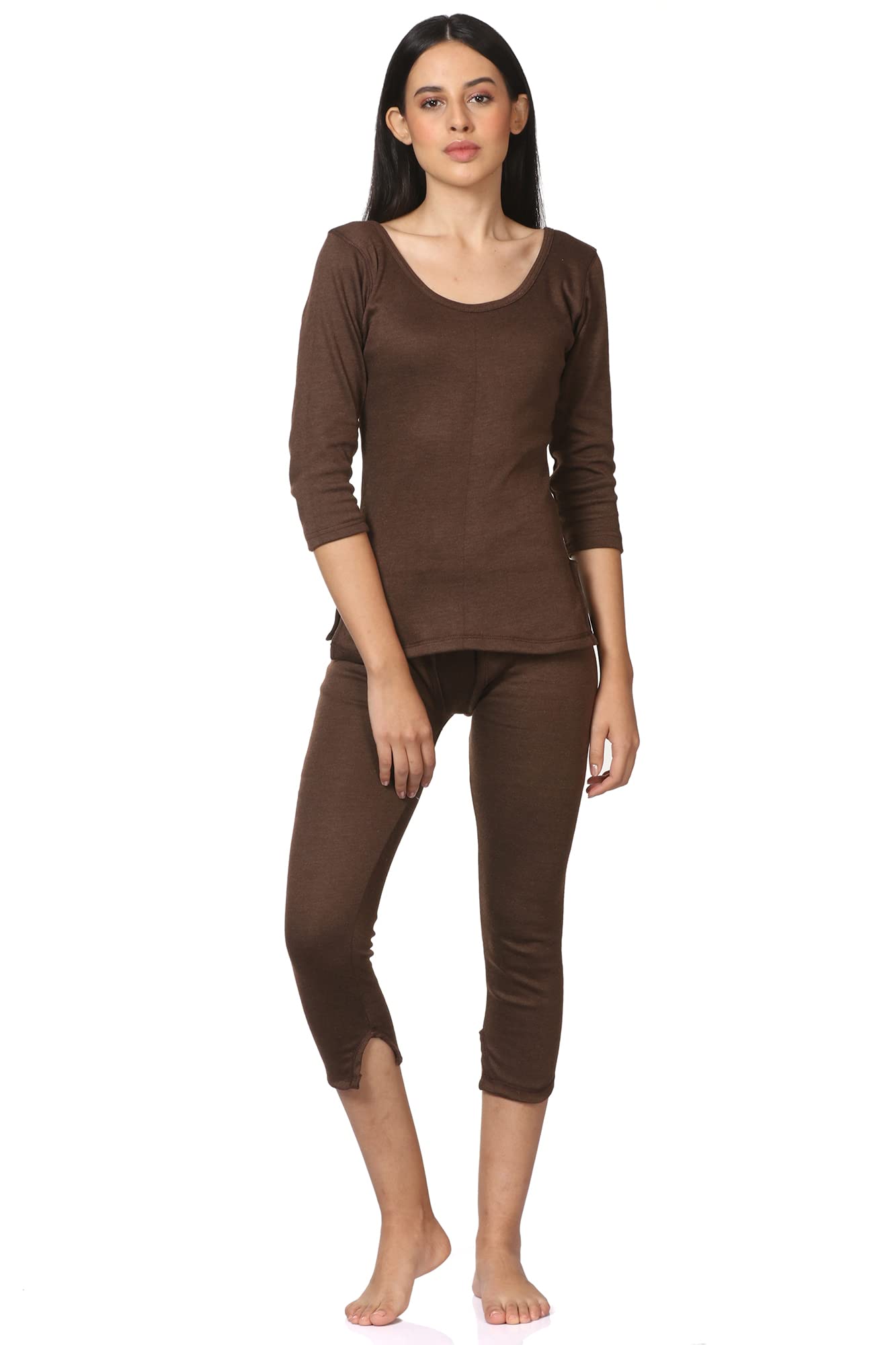 alfa Soft Fleece Women's Scoop Neck 3/4th Sleeves Thermal Top and Lower Set-picture-27