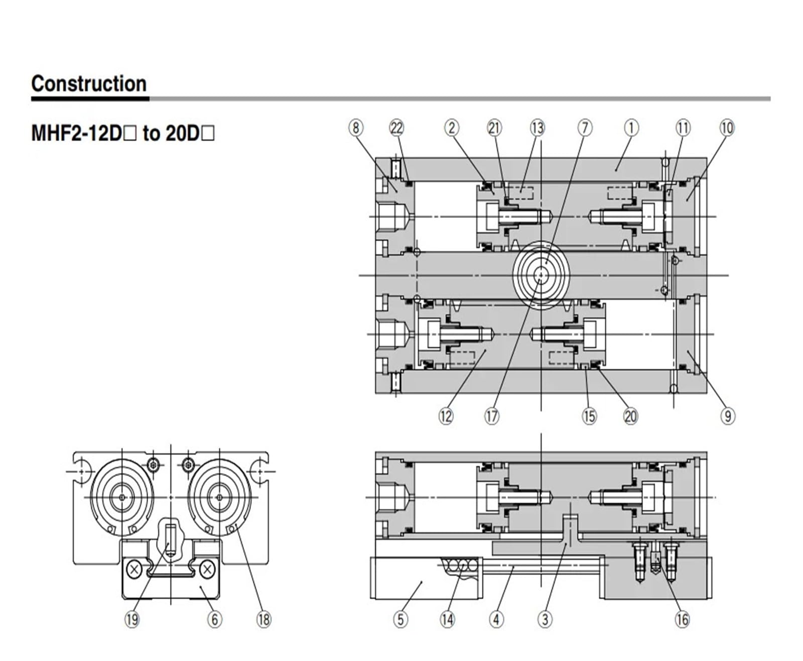 MHF2 profil pneumatyczny cylinder JEDNO palec MHF2-8D MHF2-12D MHF2-16D MHF2-20D podwójne działanie (MHF2-8D)