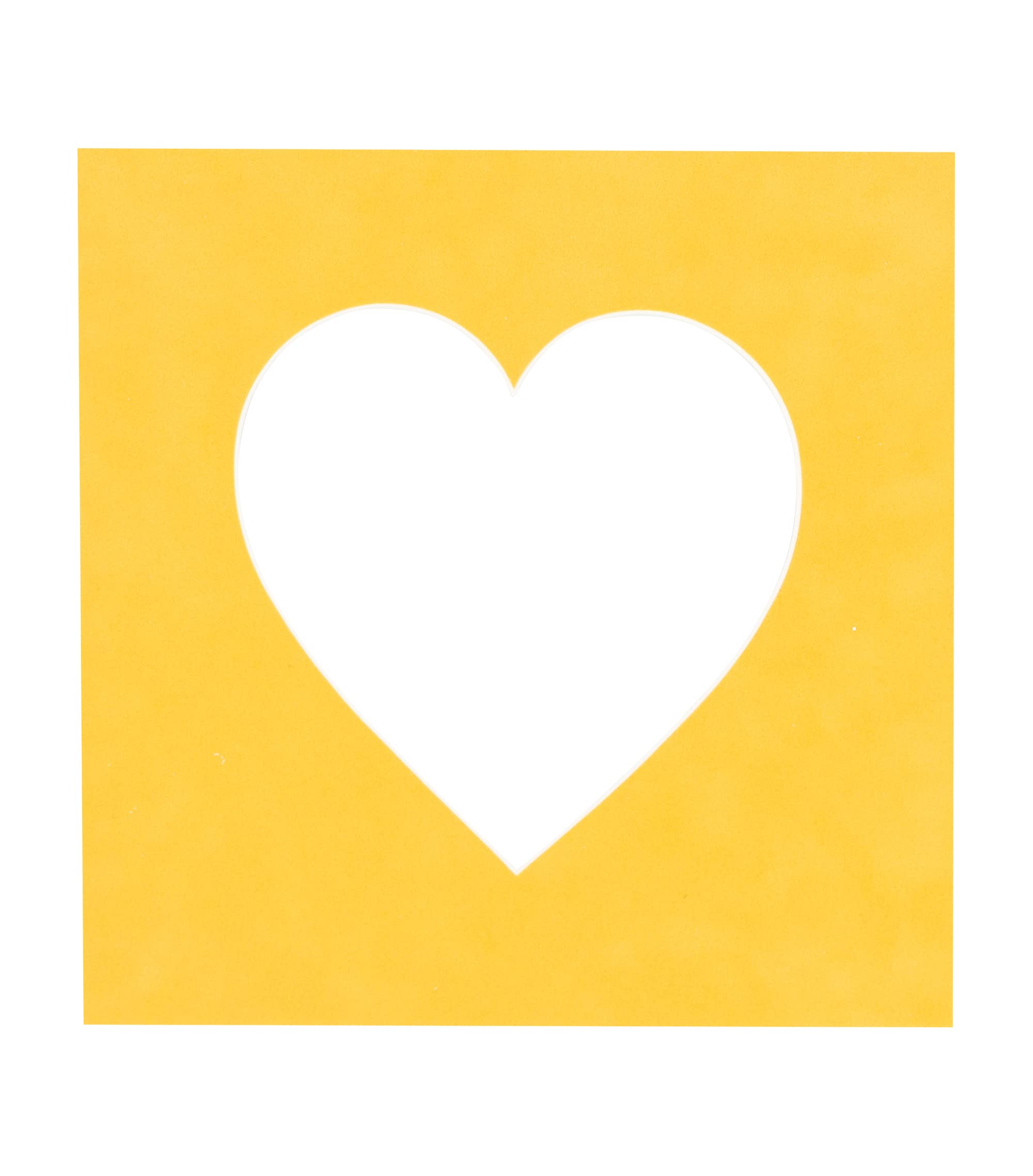 16x16 Mat Bevel Cut for 5x5 Photos - Precut Bright Yellow Heart Shaped Photo Mat Board Opening - Acid Free Matte to Protect Your Pictures - Bevel Cut for Family Photos, Pack of 1 Matboard Show Kit