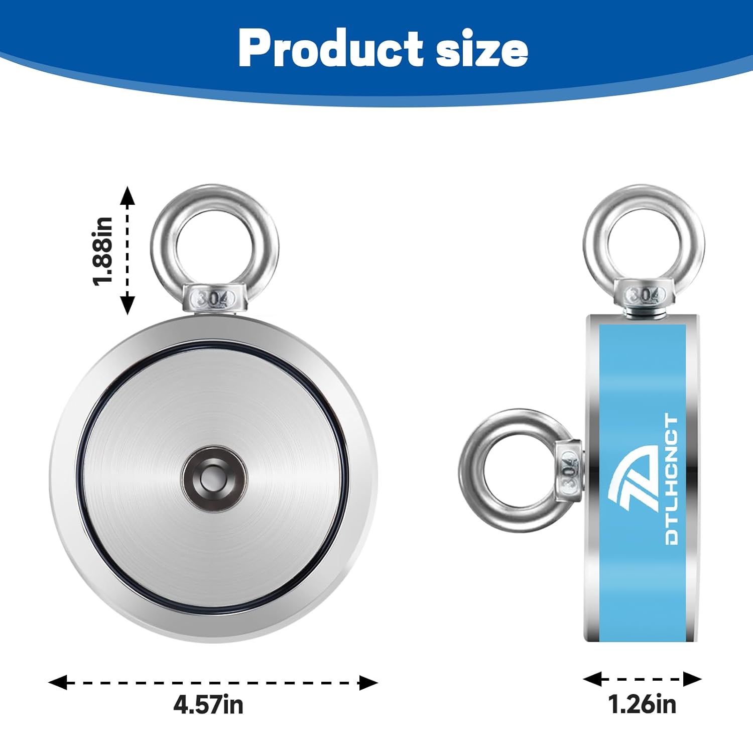 DTLHCNCT 2600 LB Double Side Magnet Fishing Kit, Super Strong Neodymium Magnets with 65 Ft Rope, 4.57 Inch Large Magnetic Fishing Kit with Accessories for Treasure & Underwater Cleaning
