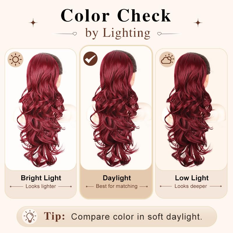 HMD Long Wavy Ponytail Extension 24 Inch Curly Drawstring Ponytail Synthetic Hairpiece for Women Fluffy Natural Looking Hair for Daily Party