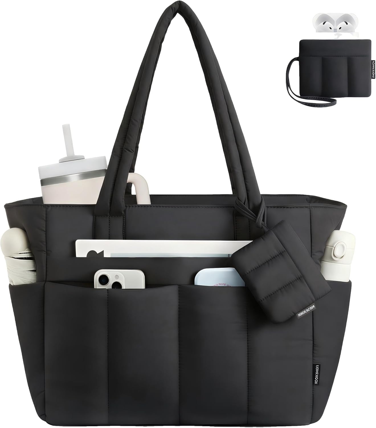 LOVEVOOK Puffer Tote Bag for Women Quilted Work Tote Handbags with Zipper 15.6 inch Teacher Nurse Bags for Office