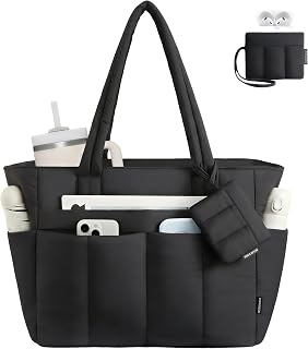 LOVEVOOK Quilted Puffer Tote Bag for Women - Waterproof Work Tote with Zipper, Fits 15.6" Laptop, Teacher Nurse Office Bag