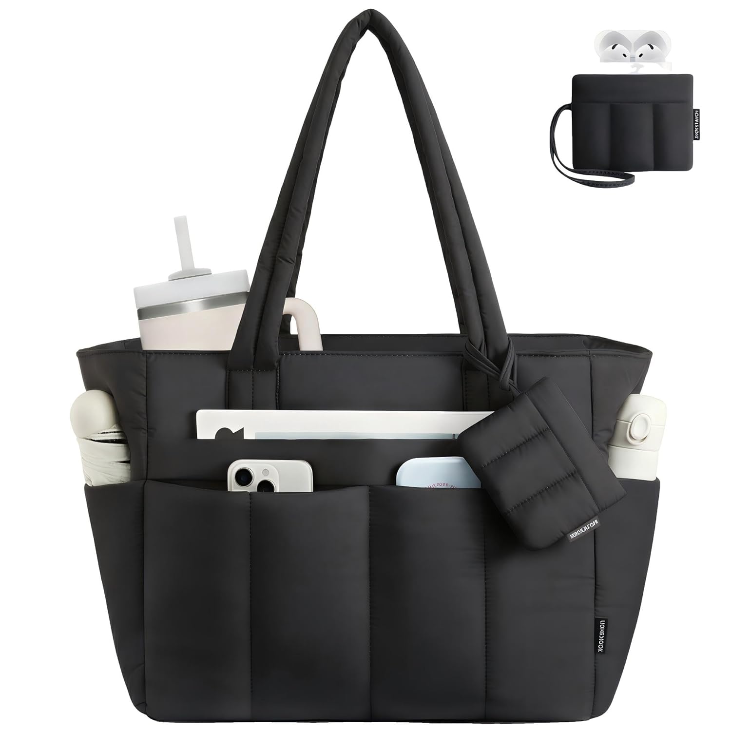 LOVEVOOK Puffer Tote Bag for Women Quilted Work Tote Handbags with Zipper 15 6 inch Teacher Nurse Bags