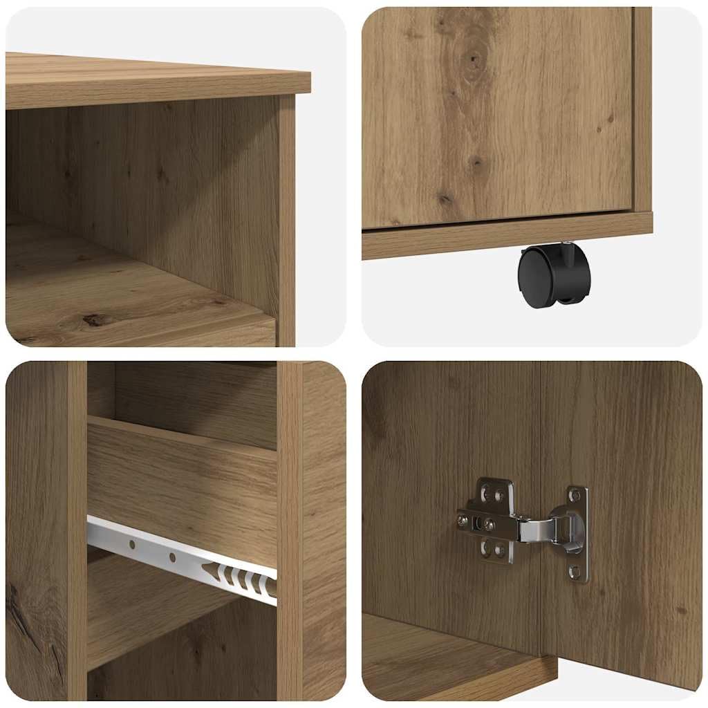 Tavolo per computer con ruote, rovere Artisan, 91 x 50 x 77 cm, materiale in legno, scrivania flessibile per casa, ufficio, giochi, cameretta dei bambini, con spazio di archiviazione
