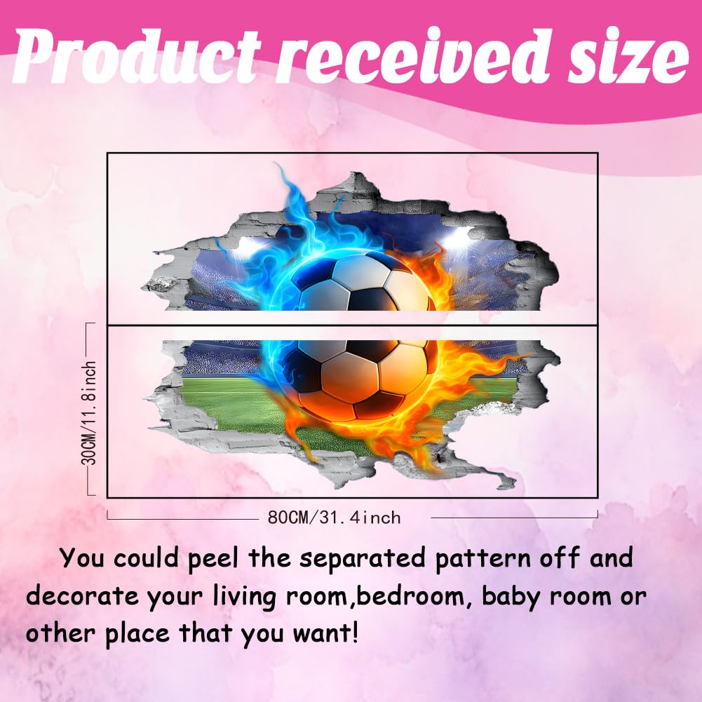 SUPERDANT 3D Soccer Wall Sticker Flame Football Wall Decals Breaking The Walls Peel and Stick Vinyl Art Mural for Boys Kids Teenager Room Playroom Home Livingroom Bedroom Nursery Decor - Image 2