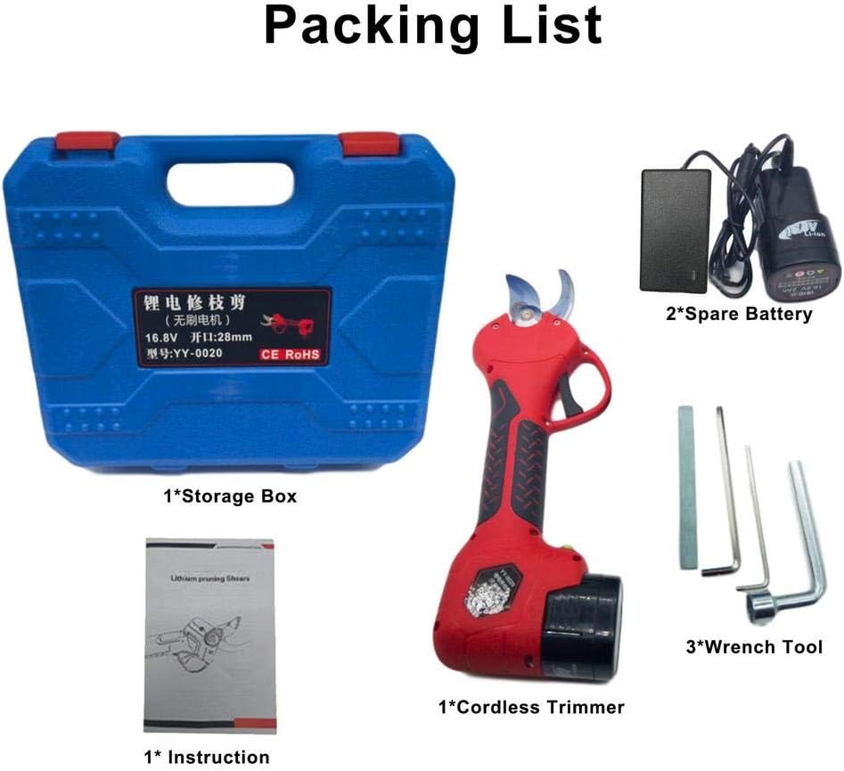 Electric Secateurs 28mm Cutting Diameter Orchard Garden Ratchet Anvil Pruner 2PCS Backup Rechargeable 2Ah Lithium Battery 6-8 Working Hours