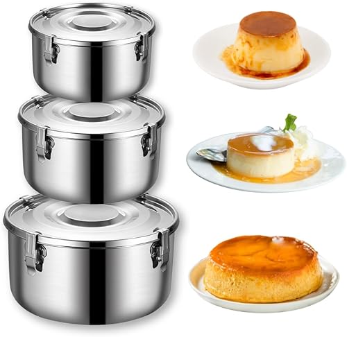 SISIGOO 3 moldes para flan  Moldes de flan para hornear  Flanera para Baño María  Quesillera  Quesillera Venezolana con tapa Molde  Molde de flan