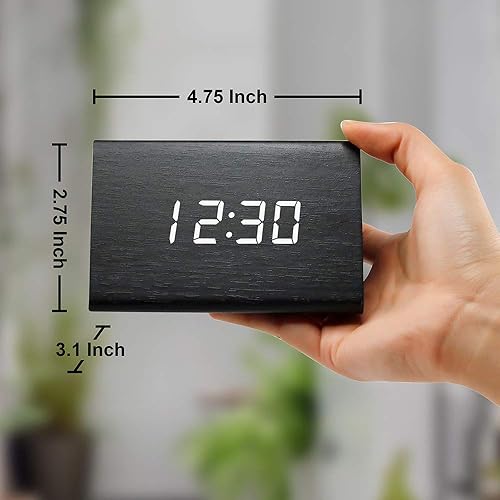 Miniatura 9 de OCT17 Reloj de madera de madera, nueva versión LED, reloj de escritorio digital, brillo ajustable, hora de alarma, muestra la hora, fecha,