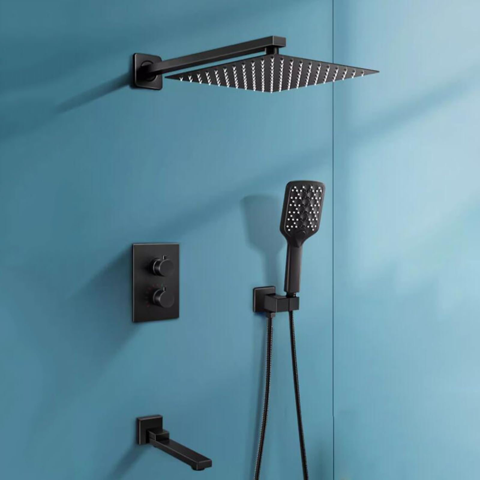 Ensemble de douche encastré noir chic avec mitigeur mural et pommeau 3 modes