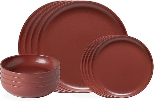 Casafina Juego de vajilla de cerámica de 18 piezas para 6 personas con cuencos para pasta, colección Pacifica, Cayenne Juego de vajilla apta para