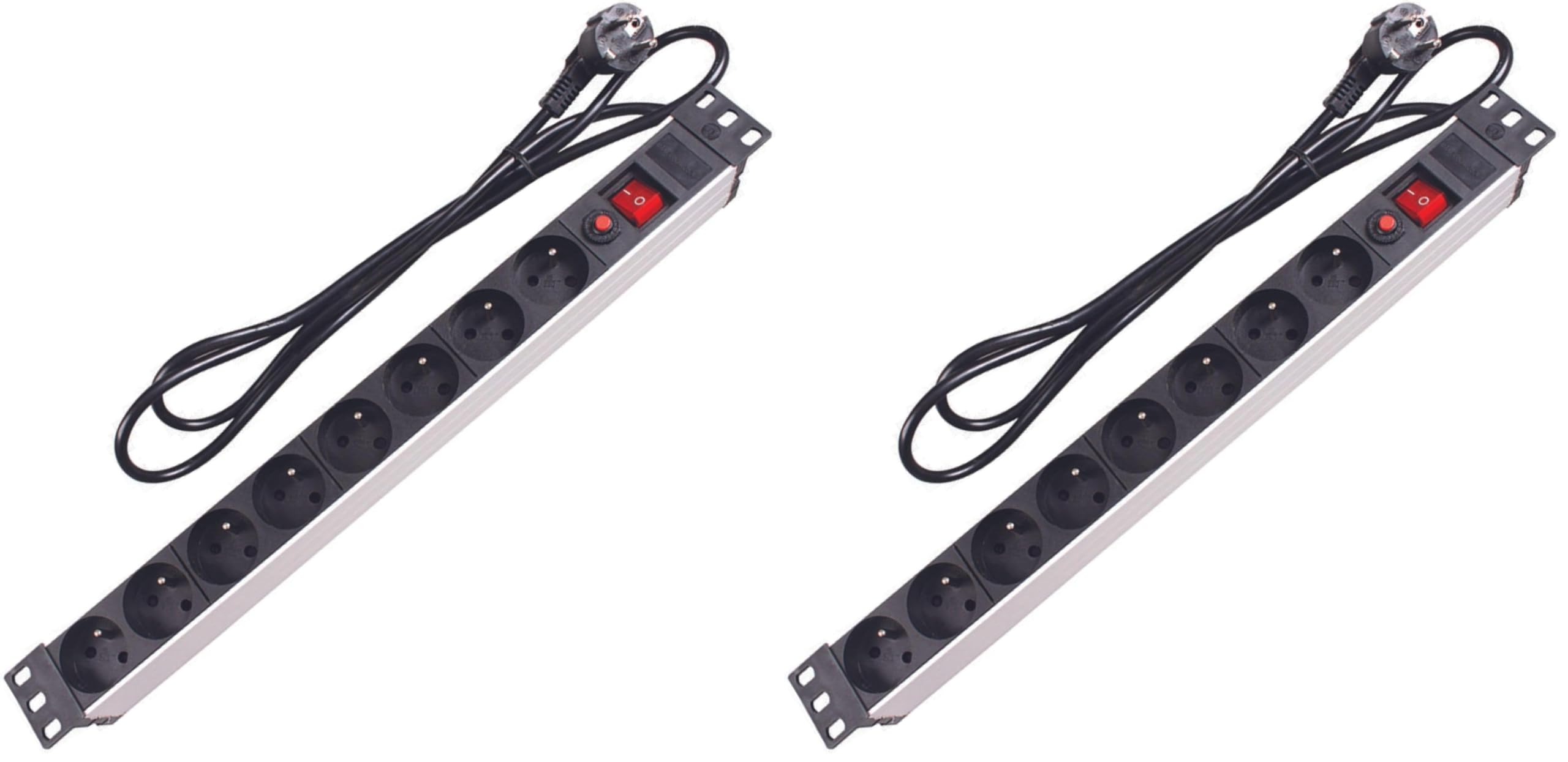 Perel Bloque multiplicar PDU con Interruptor, protección contra sobrecargas, 8 Tomas con Toma de Tierra (Tipo E), Cable de 2,15 m, 3G1.5, Adecuada para Uso en Interiores, Adecuada para Rack de 19