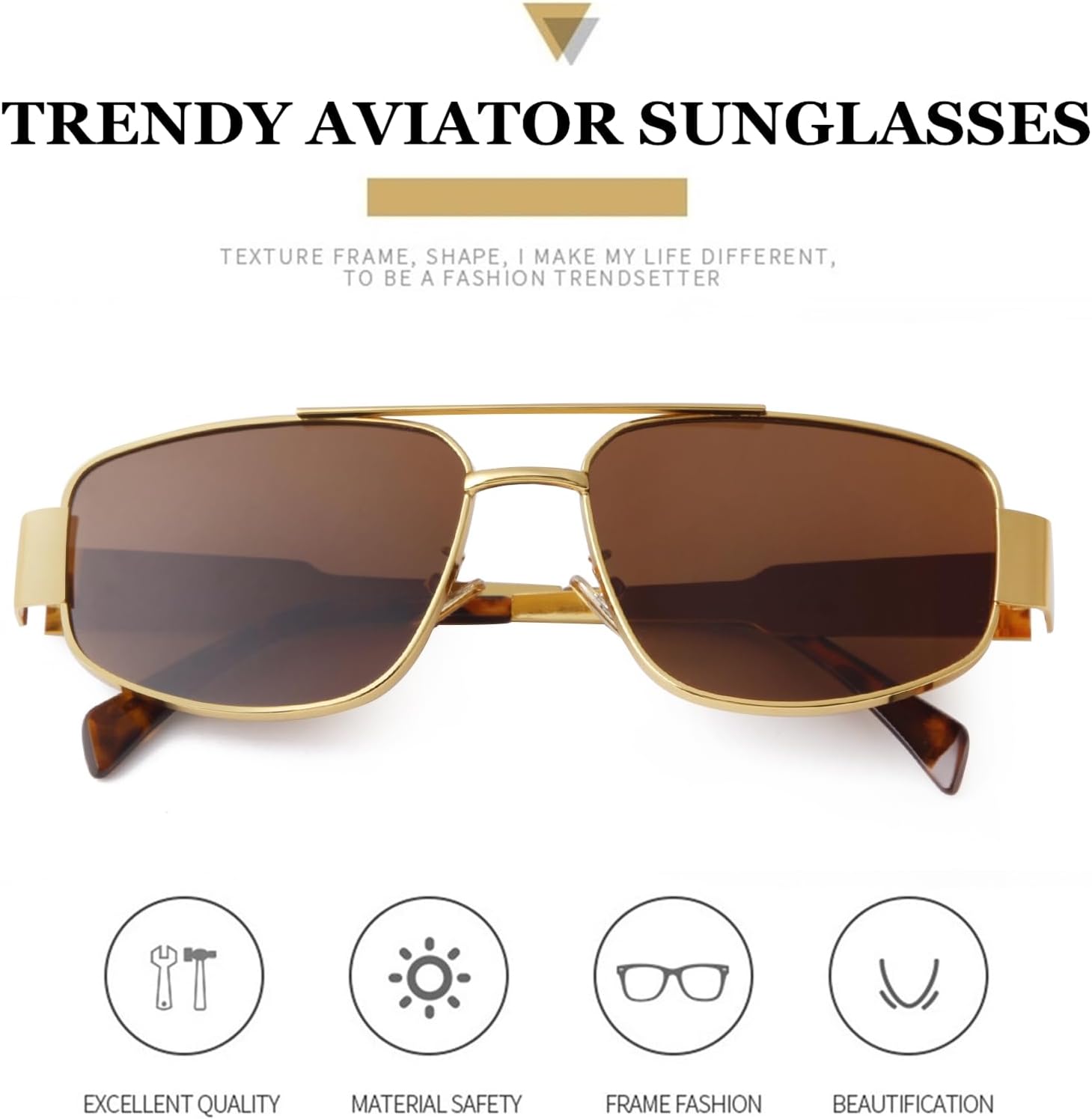ADE WU Trendy Square Aviator Sunglasses for Women Men Vintage Gold Metal 03 Pilot Sun Glasses 57mm - Image 4